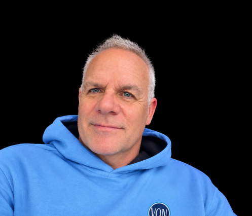 Volunteer driver Brian in blue VON hoodie