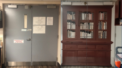 Door mural before and after